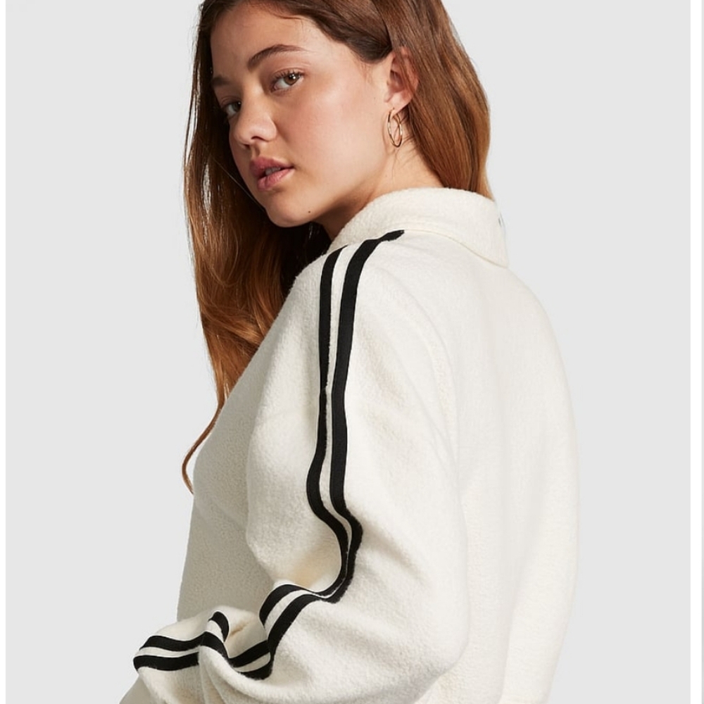 Victoria's Secret PINK Cream Reverse Fleece Cropped Sweatshirt NWT SZ XL‎ - Picture 2 of 11